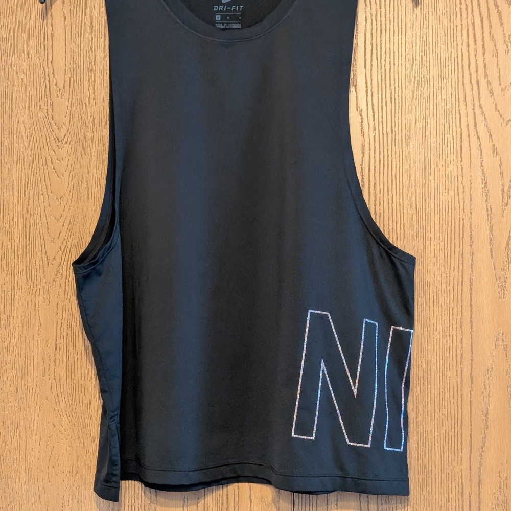 Nike Black Sleeveless Dri-FIT Top With Rose Gold Sparkle Logo